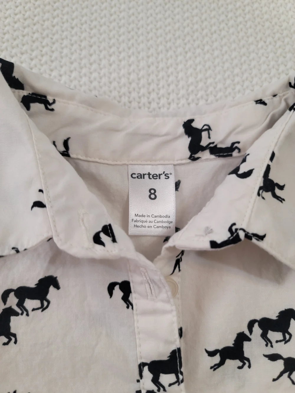 Carter's White Dress with Black Horse Print and Pink Ribbon